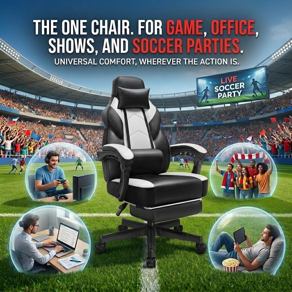 Gaming Chair for Adult, Computer Chair with Footrest Video Game Chair Big and Tall Gaming Chair with Massage Lumbar Support, Adjustable Height and 360° Swivel Seat(Grey)