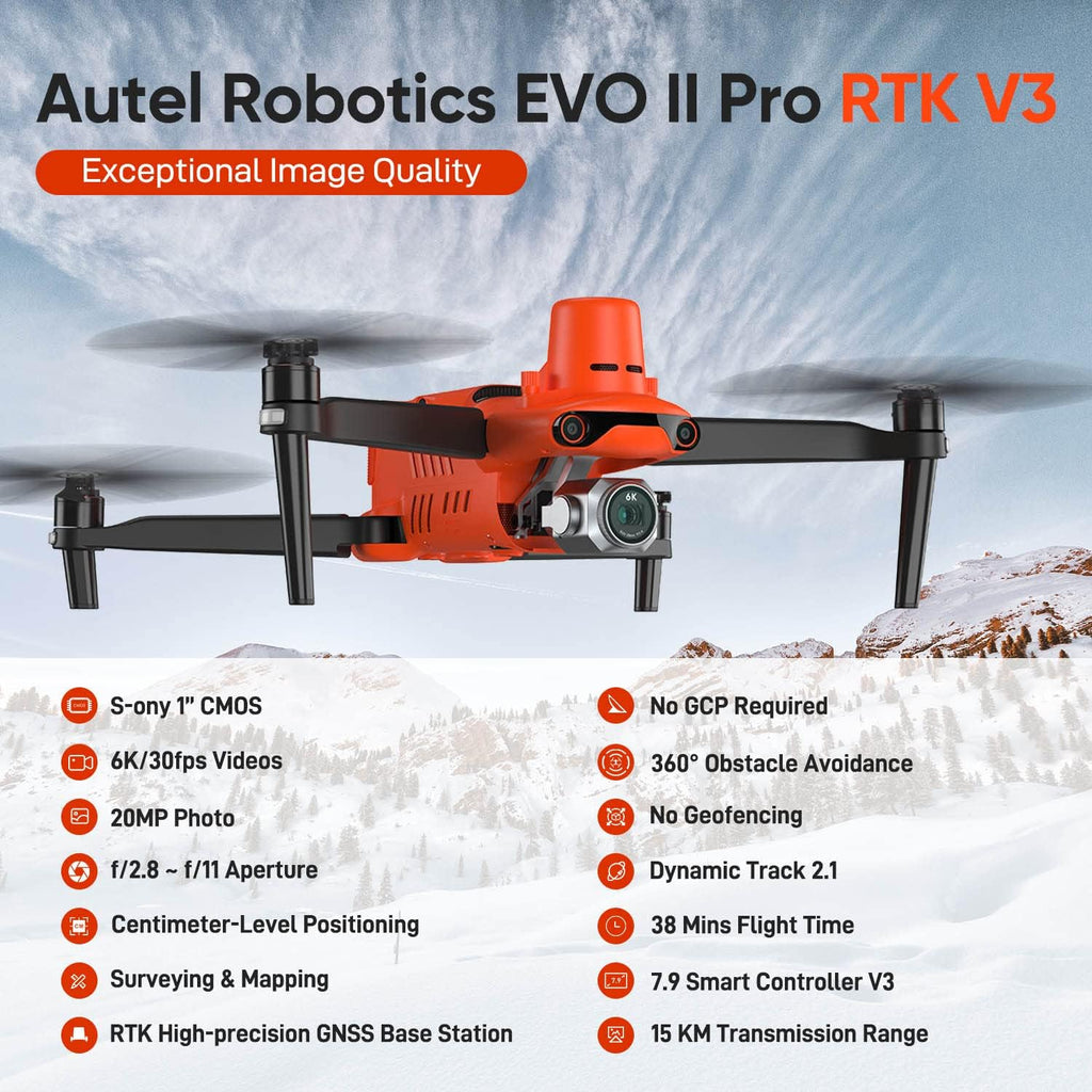 Autel Robotics EVO II PRO RTK V3 With Centimeter-Level Positioning | S-ony 1'' 6K/30fps HDR Video, High-Precision GNSS Base Station, PPK Support, 20MP, SkyLink 2.0 15KM, For Mapping