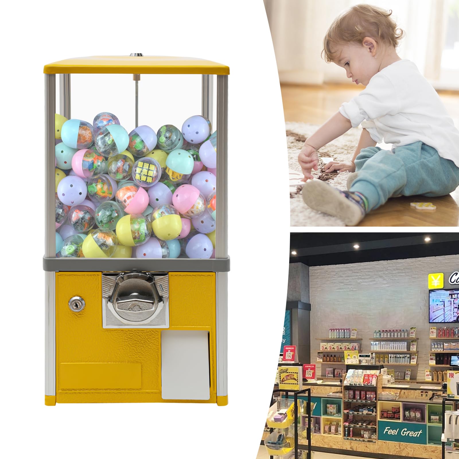 Vending Machines, 25 Cents Coin Operated Vending Machine Commercial Large Capacity Gumball Machine Capsule Toys Vending Dispenser Vending Machine for Amusement Parks, Retail Stores (White)