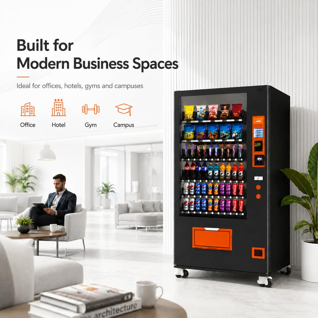 60 Slot Vending Machines for Business, Refrigerated Snack Drink Vending Machine, Commercial Smart Combo Vending Machine with Bill and Coin, Card Reader