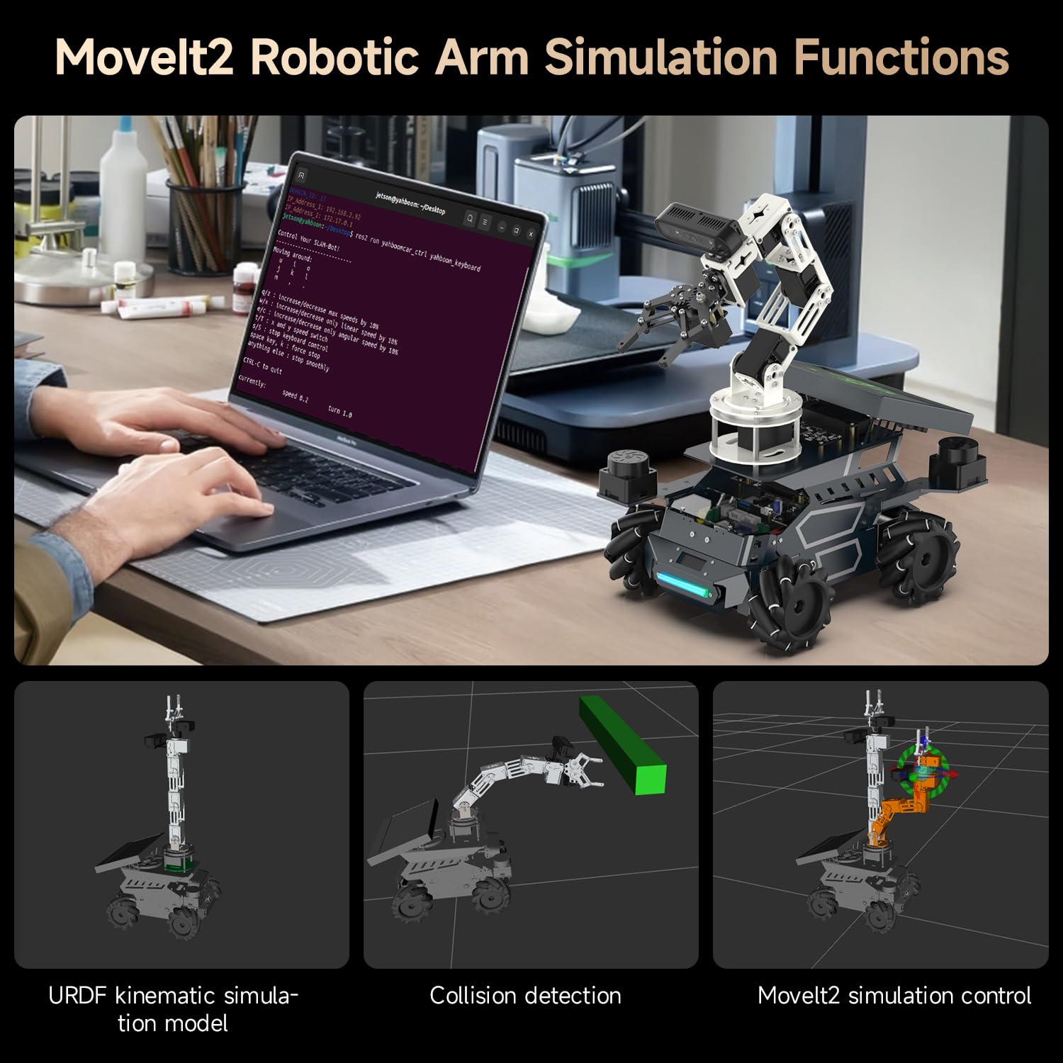Yahboom ROS2 Robot Kit with Jetson Orin Nano 8GB Super Large AI Model with 6DOF Robotic Arm, 7-inch HD Display,AI Voice Interaction Module Provides AI Vision App Control
