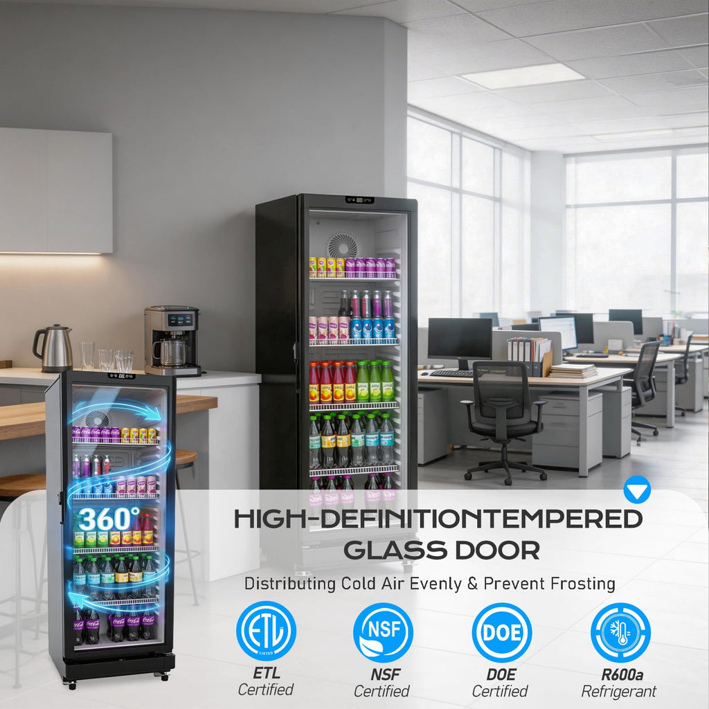 ROVSUN 8 Cu.Ft Commercial Refrigerator Display Refrigerator ETL NSF Certified, Slim Commercial Beverage Cooler Glass Door Merchandiser Drink Fridge w/Adjustable Shelves LED Light for Bar Restaurant