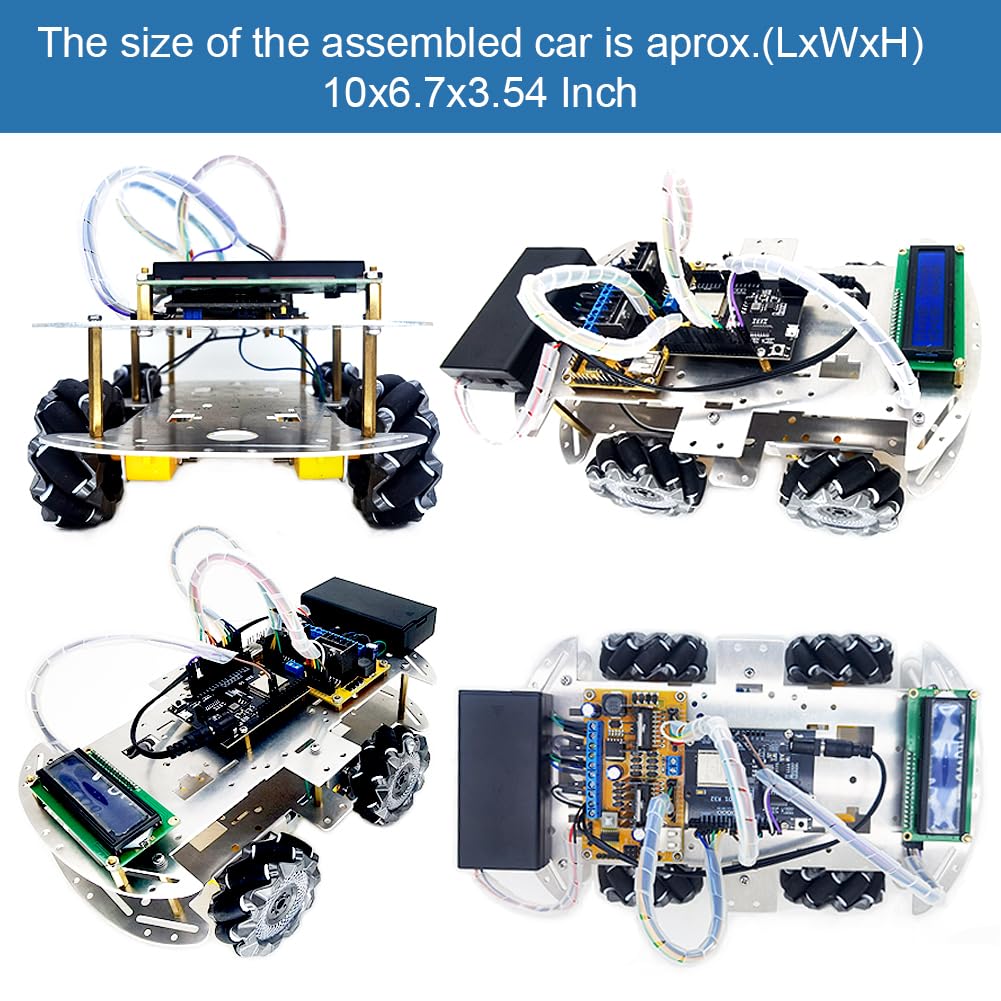 DIY Mecanum Wheel Car Kit with Metal Chassis and TT Motor Smart Robot 4WD Omnidirectional Car Programming Kit with Speed Encoder for Arduino/Microbit/Raspberry Pi for Adult Age 15+(Unassembled)