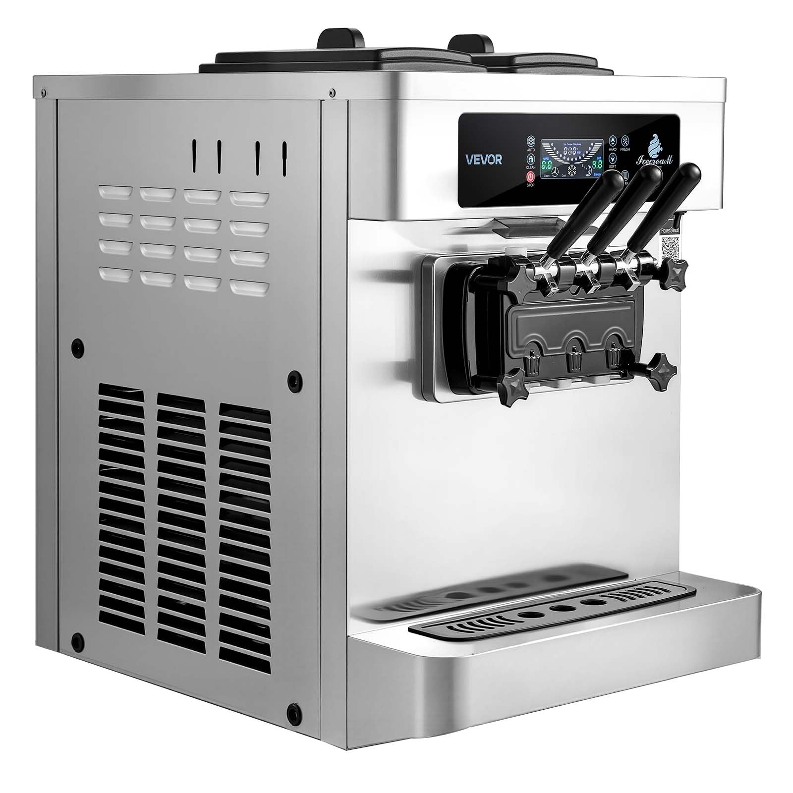 VEVOR Commercial Ice Cream Machine, 21 QT/H Soft Serve Ice Cream Maker with LCD Panel Auto Clean 3-Flavor Pre-cooling for Restaurant Snack Bar