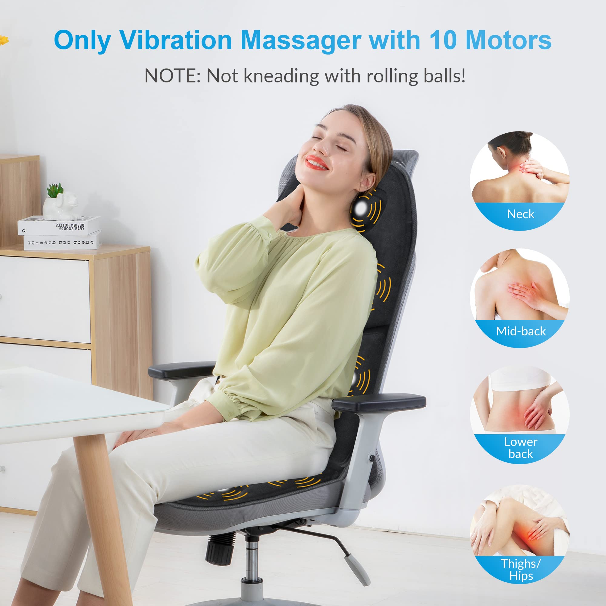 COMFIER Vibration Back Massager Seat Cushion with Heat,Father Day Dad Gifts for Men,10 Motors Massage Chair Pad,Chair Massager for Pain Relief at Office/Home, Father Day Gift