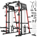 Mikolo M4 2.0 Smith Machine, 2200lbs Squat Rack with LAT-Pull Down System & Cable Crossover Machine, Training Equipment with Leg Hold-Down Attachment