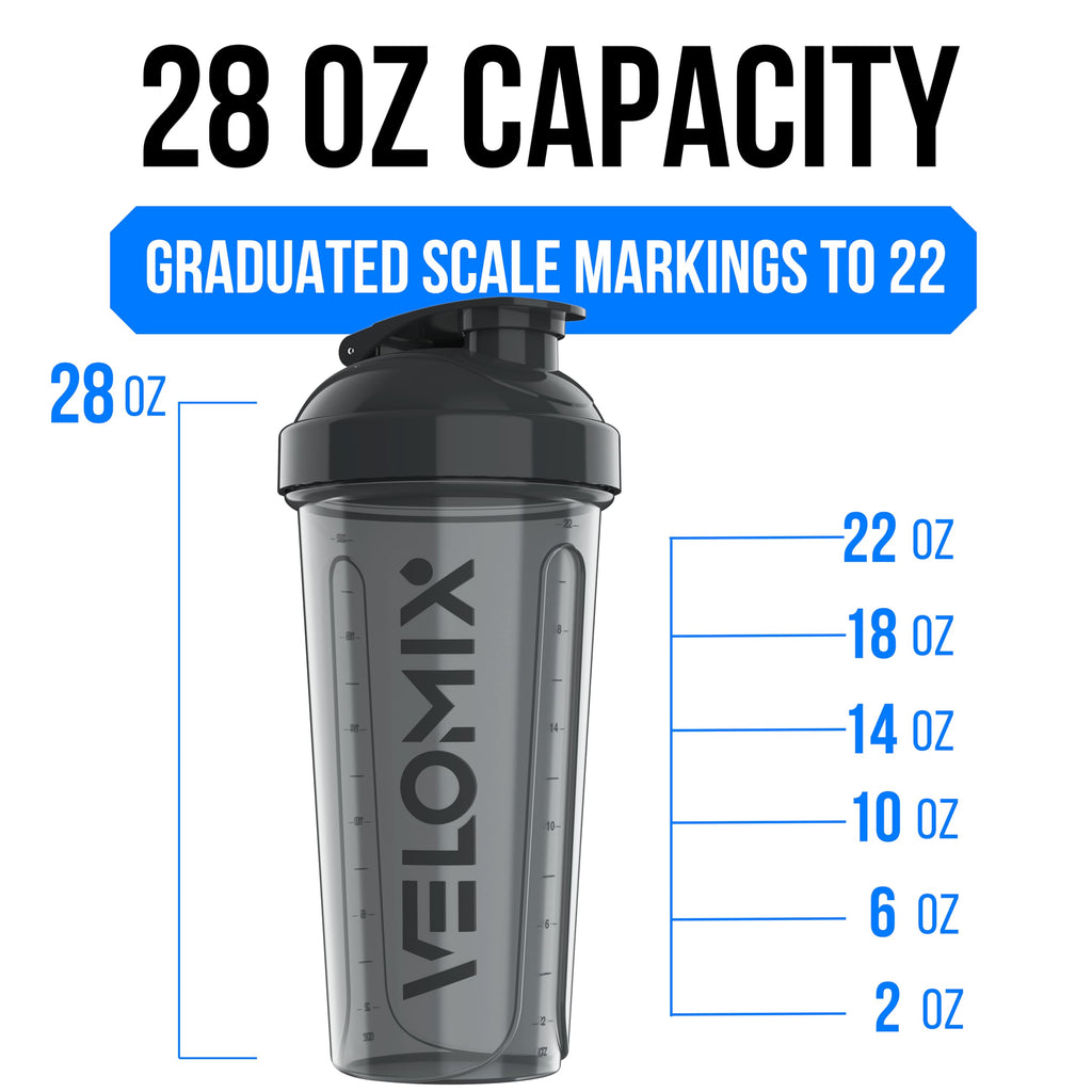 VELOMIX -4 PACK- 28 oz Protein Shaker Bottle for Protein Mixes - 4x Wire Whisk | Leak Proof Shaker Cups for Protein Shakes | Protein Shaker Bottle Pack | Protein Shake Cup (NeoCool Pack)