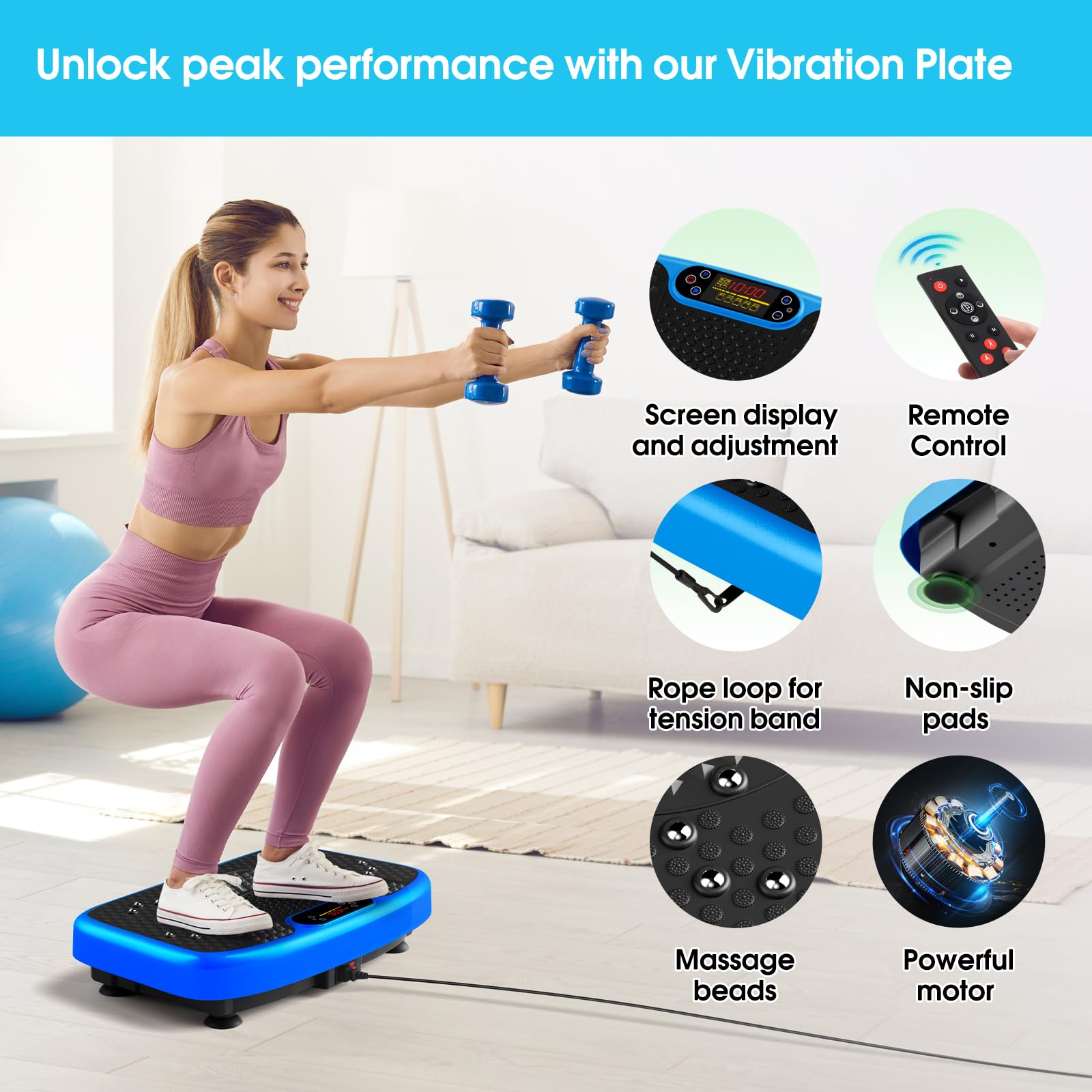 SoftGym Waver Vibration Plate Exercise Machine for Lymphatic Drainage Weight Loss,120 Speed Levels Vibrating Platform with Resistance Bands,Full-Body Workout Equipment for Muscle Toning