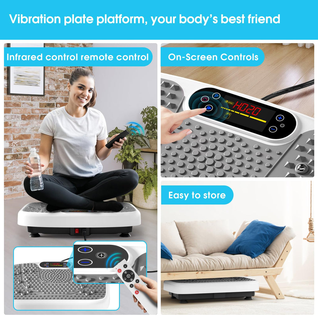 SoftGym Waver Vibration Plate Exercise Machine for Lymphatic Drainage Weight Loss,120 Speed Levels Vibrating Platform with Resistance Bands,Full-Body Workout Equipment for Muscle Toning