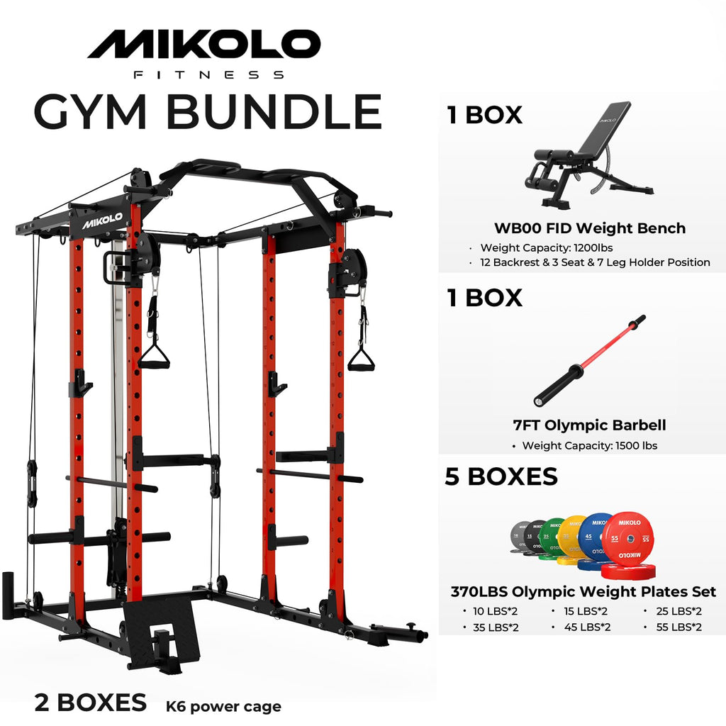 Mikolo Power Cage, Power Rack with Cable Crossover System, 1500LBS Squat Rack with LAT Pull Down System, Workout Cage with Pulley System for Fitness Home Gym