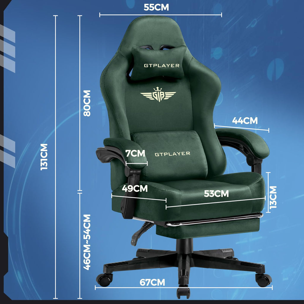 GTPLAYER Gaming Chair with Pocket Spring Cushion, Big and Tall Gamings Chairs 350LBS High Back Computer Chair with Footrest for Adults Lumbar Support Swivel Game Chair for Office,Leather Black-Massage