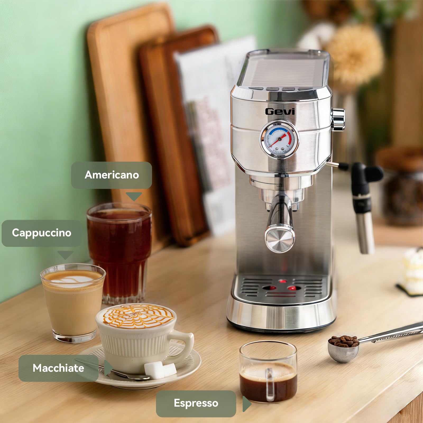 Gevi Commercial Espresso and Coffee Makers, Professional 20 Bar Espresso Maker with Milk Frother, Stainless Steel Expresso Coffee Machines for Home, Compact Cappuccino Machine, Great Gift