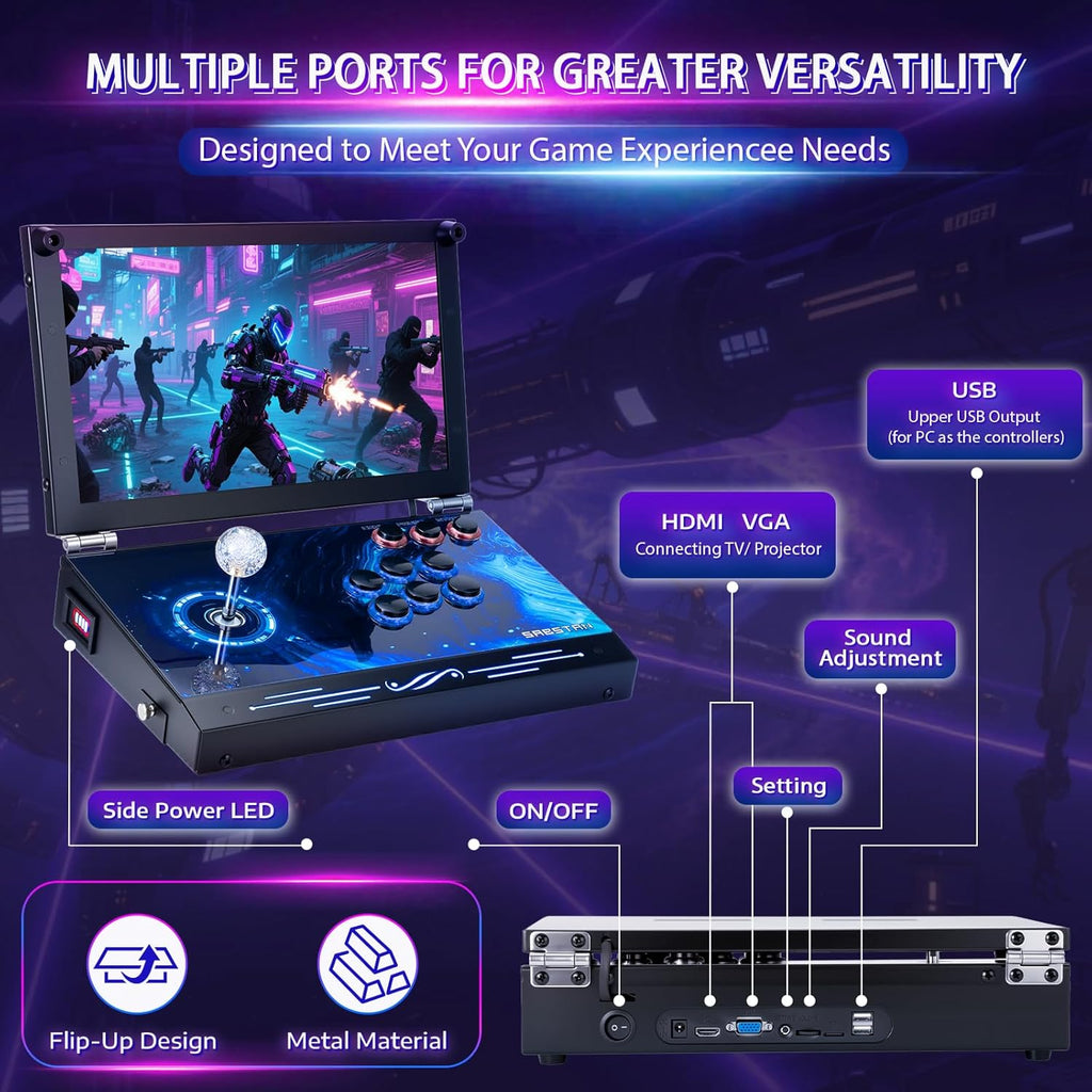 2026 Upgraded Portable Arcade Machine Pandora Box - 2D3D Retro Gaming Console, 8000mAh Battery, Includes Extra Gamepad, Plug & Play Console with Search/Hide/Save/Load/Pause Functions