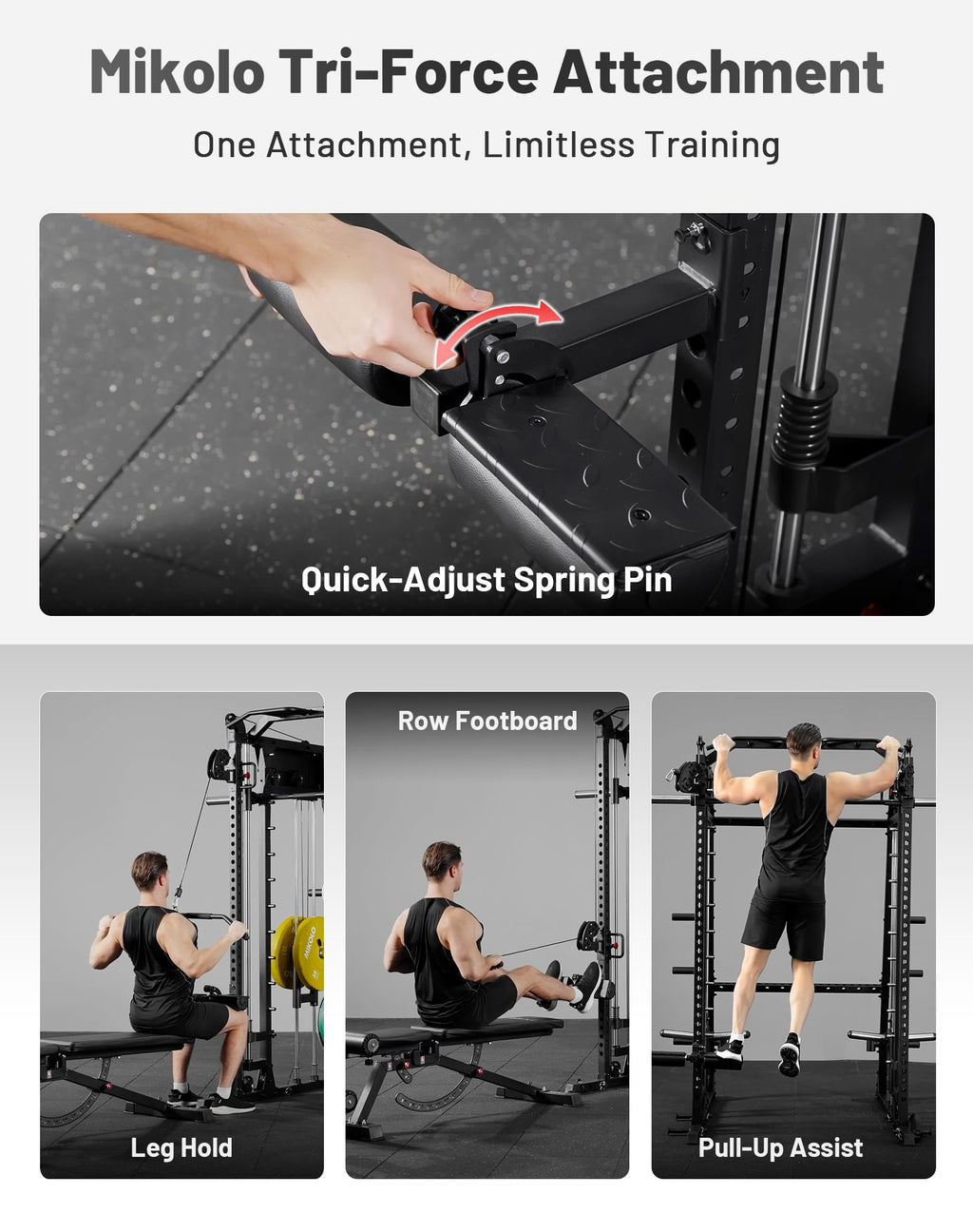 Mikolo M4 2.0 Smith Machine, 2200lbs Squat Rack with LAT-Pull Down System & Cable Crossover Machine, Training Equipment with Leg Hold-Down Attachment