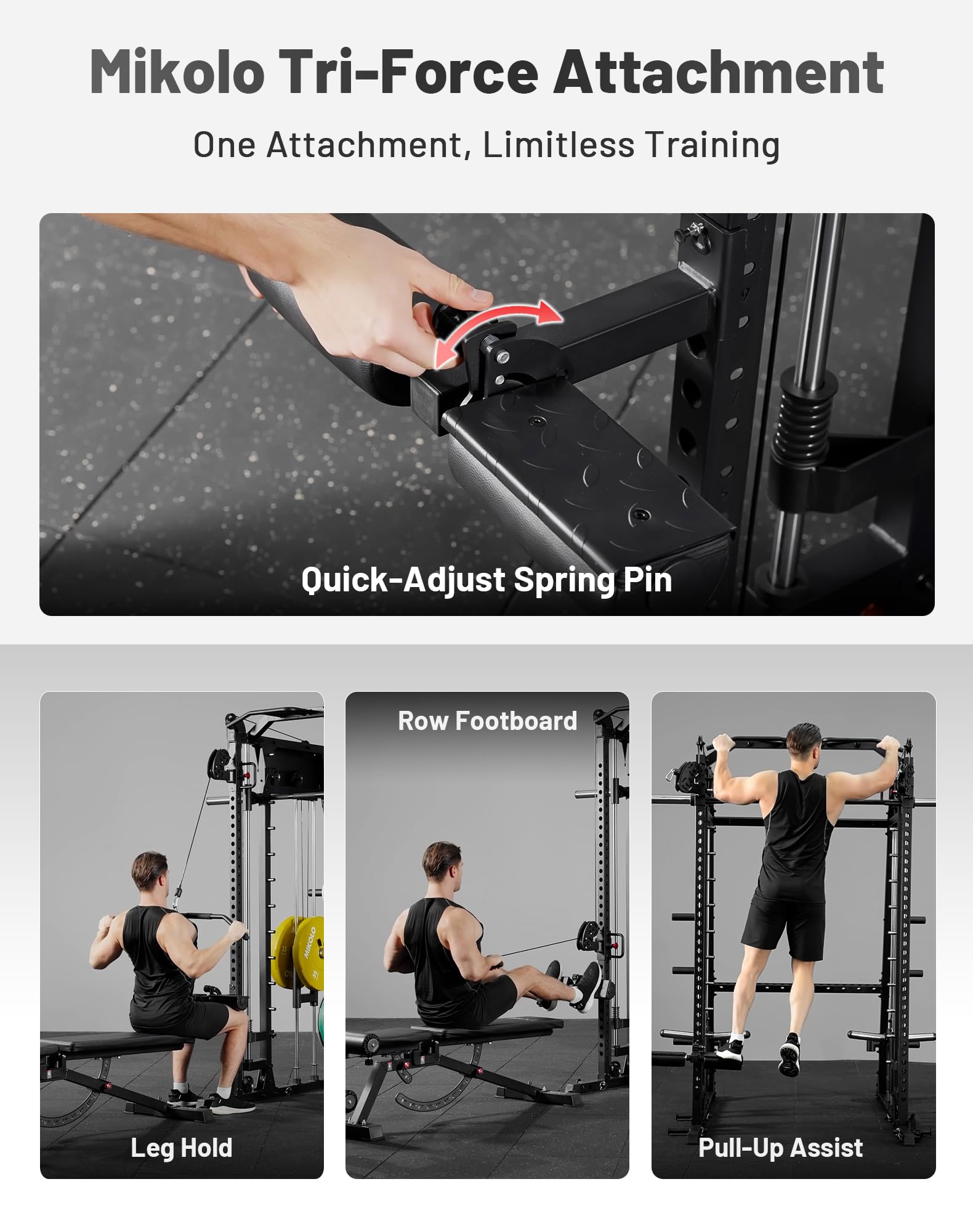 Mikolo M4 2.0 Smith Machine, 2200lbs Squat Rack with LAT-Pull Down System & Cable Crossover Machine, Training Equipment with Leg Hold-Down Attachment