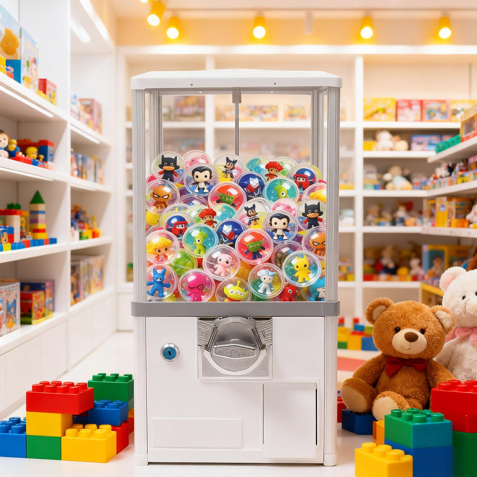 Big Capsule Vending Machine,25 Cent Commercial Vending Machine,Gumball Machine,Coin Operated Vending Machines for 1.77in Capsule,Dispenser Prize Machine for Game Stores(Blue)