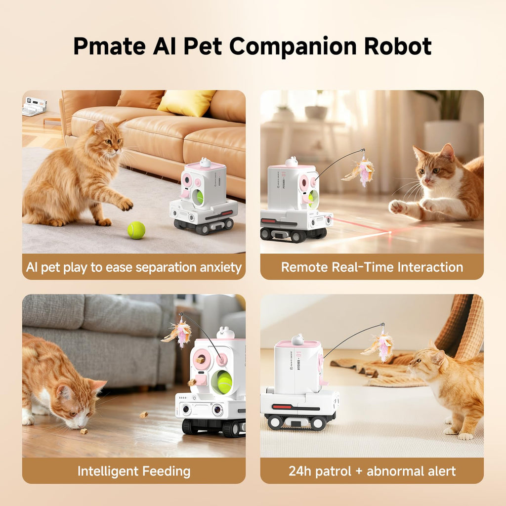 Pmate AI Pet Camera Robot Companion for Dogs & Cats Robot Camera with Visual Recognition Remote Video Interaction Auto Feeding & Play Red Light Teaser Night Vision Auto Charging Blue