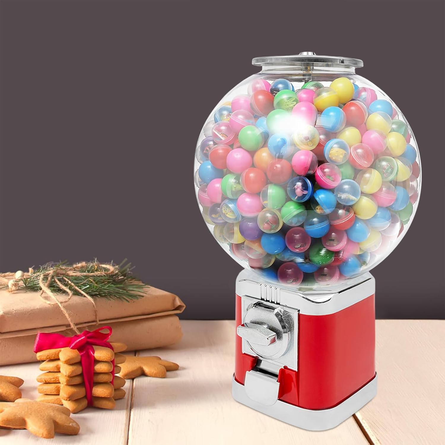 Vending Machine Candy Gumball Machine, Commercial Vending Machine, Candy Vending Machine for 0.39-1.26in Gadgets, 18.11in Height, for Game Stores, Retail Stores Vintage Style Clear, Red