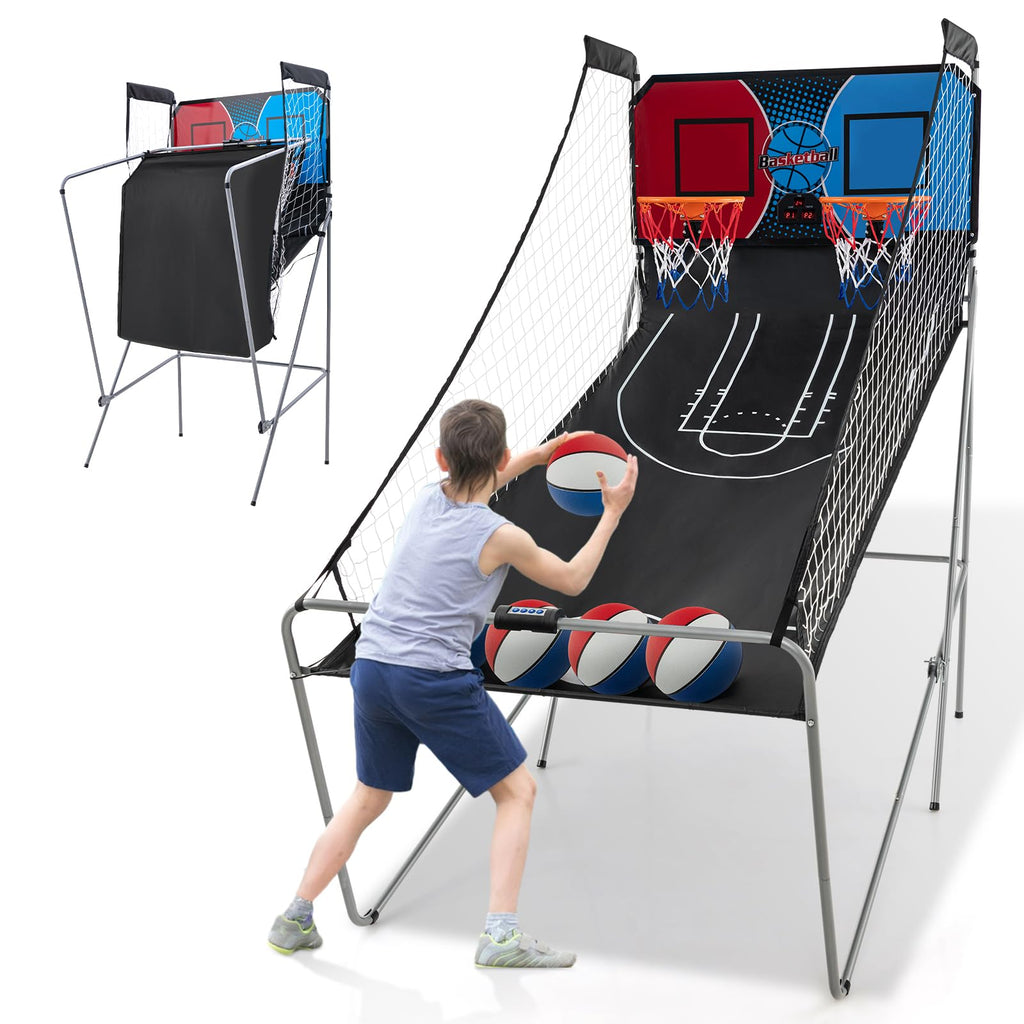 Giantex Foldable Basketball Arcade Game, 8 Game Options, Electronic Double Shot 2 Player w/ 4 Balls and LED Scoring System, Indoor Basketball Game for Kids, Adults
