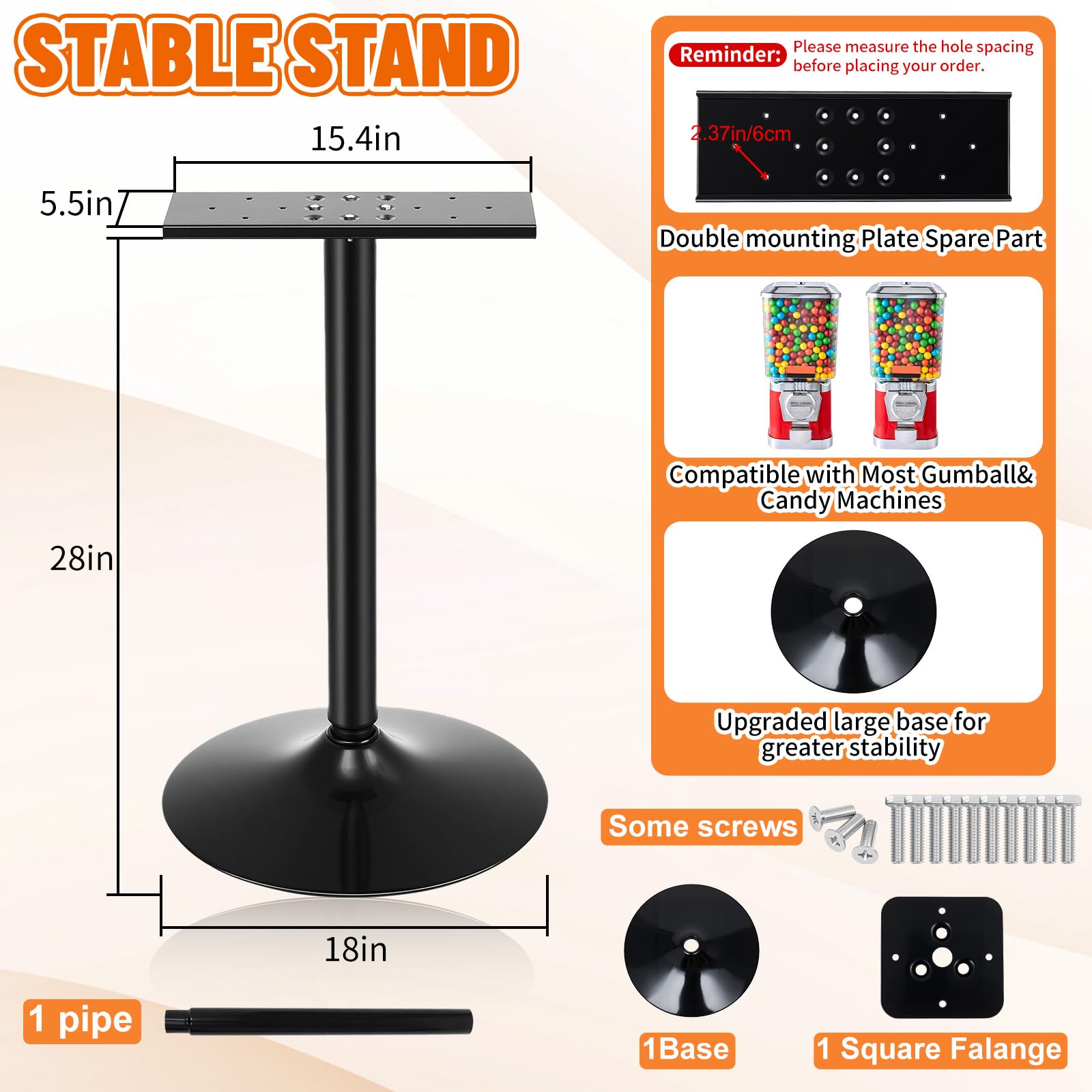 Maxdot Double Metal Stand for Gumball Machine Candy Popcorn Vending Specially Made for 2 Small Candy Machines Cast Iron 28” Tall with 18” Round Base Replacement Part, Black Only The Stand
