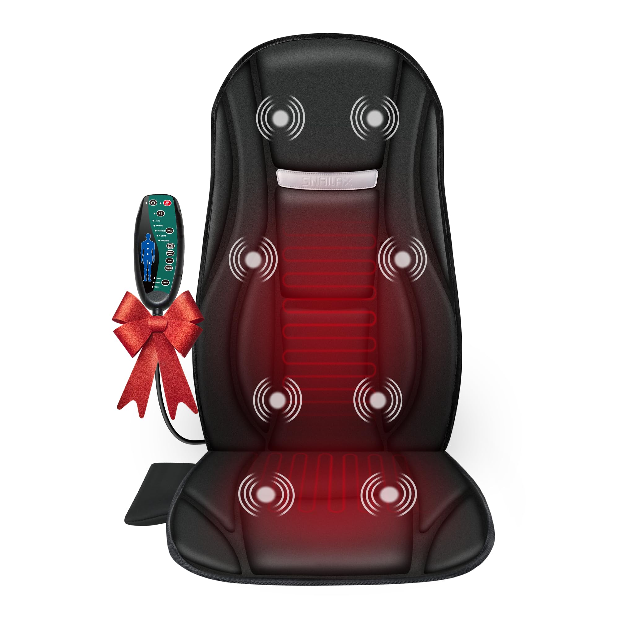 Snailax Back Massager with Heat, Massage Seat Cushion with 10 Motors, Massage Chair Pad for Home Office Use, 5 Modes & 3 Intensity Levels, 2 Heat Settings with 30-60-90 Mins Timer, Gifts for Him Her