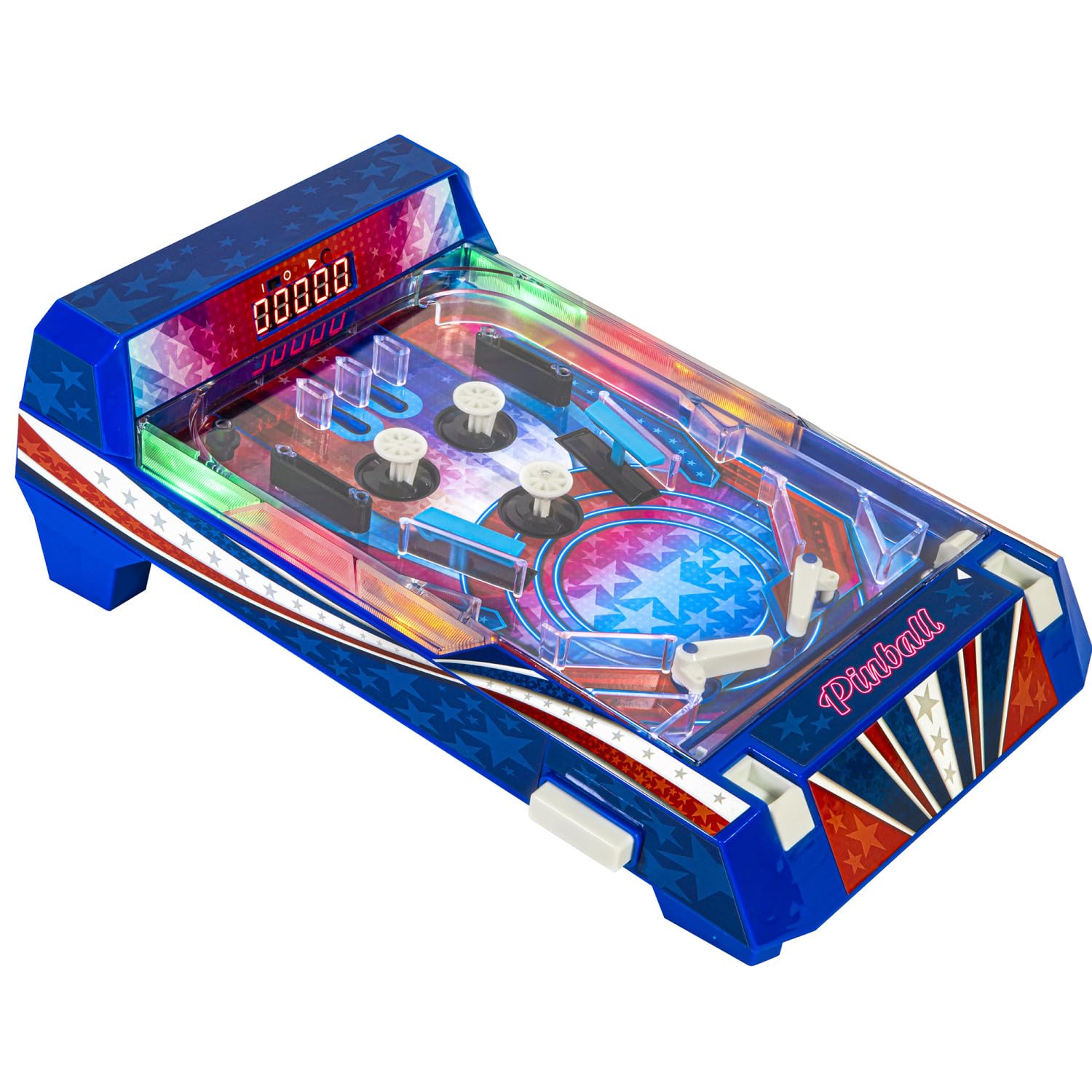 Merchant Ambassador Retro Arcade Electronic: Pinball - Tabletop Game, Vibrating Bumpers, LED Lights, Sound Effects, 1 Player, Ages 6+