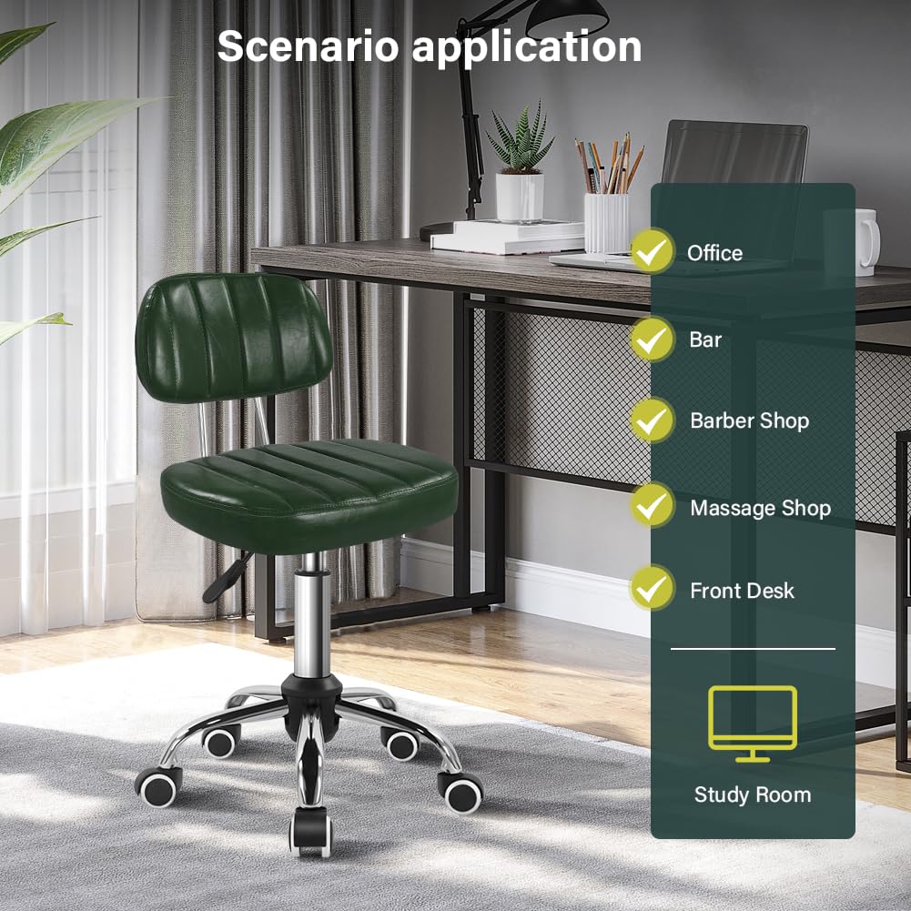 BFTOU Black Square Swivel Stool with Wheel for Work SPA Shop Massage Height-Adjustable and Cost-Effective Rolling Stool Chair with Back