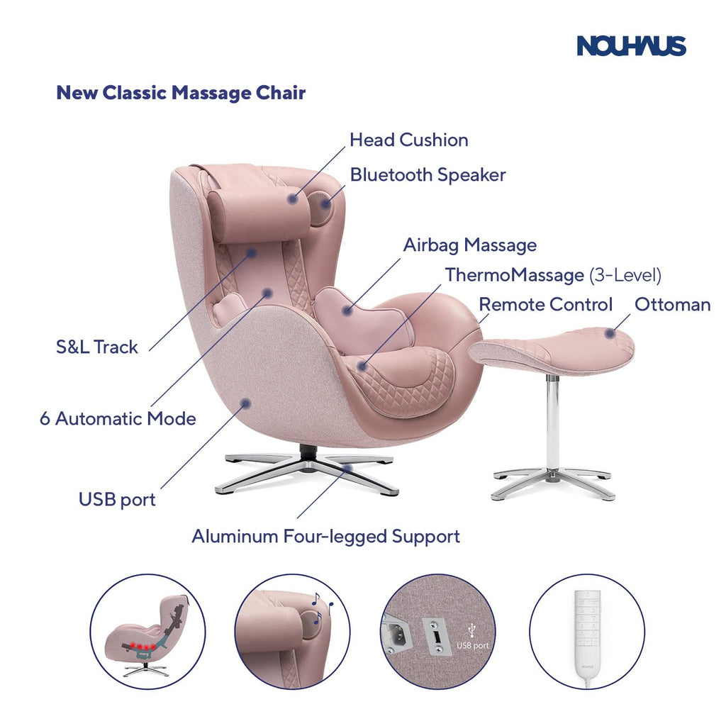 Nouhaus Classic Massage Chair with Ottoman – Caramel Leather Recliner with Percussive Shiatsu Massager, Built-in Speaker & Full Body Spot Massage – Ultimate Comfort for Home & Office