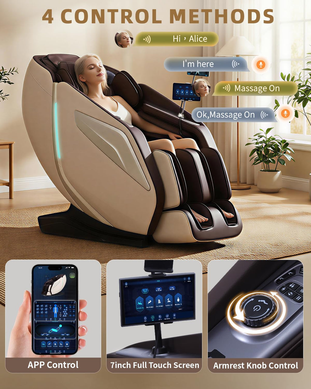 Full Body Zero Gravity Massage Chair with Body Scan 4D Intelligent Shiatsu Strecth Massage, Back/Leg Heated with AI Voice Control Bluetooth Speaker Airbags SL Track Massage Black