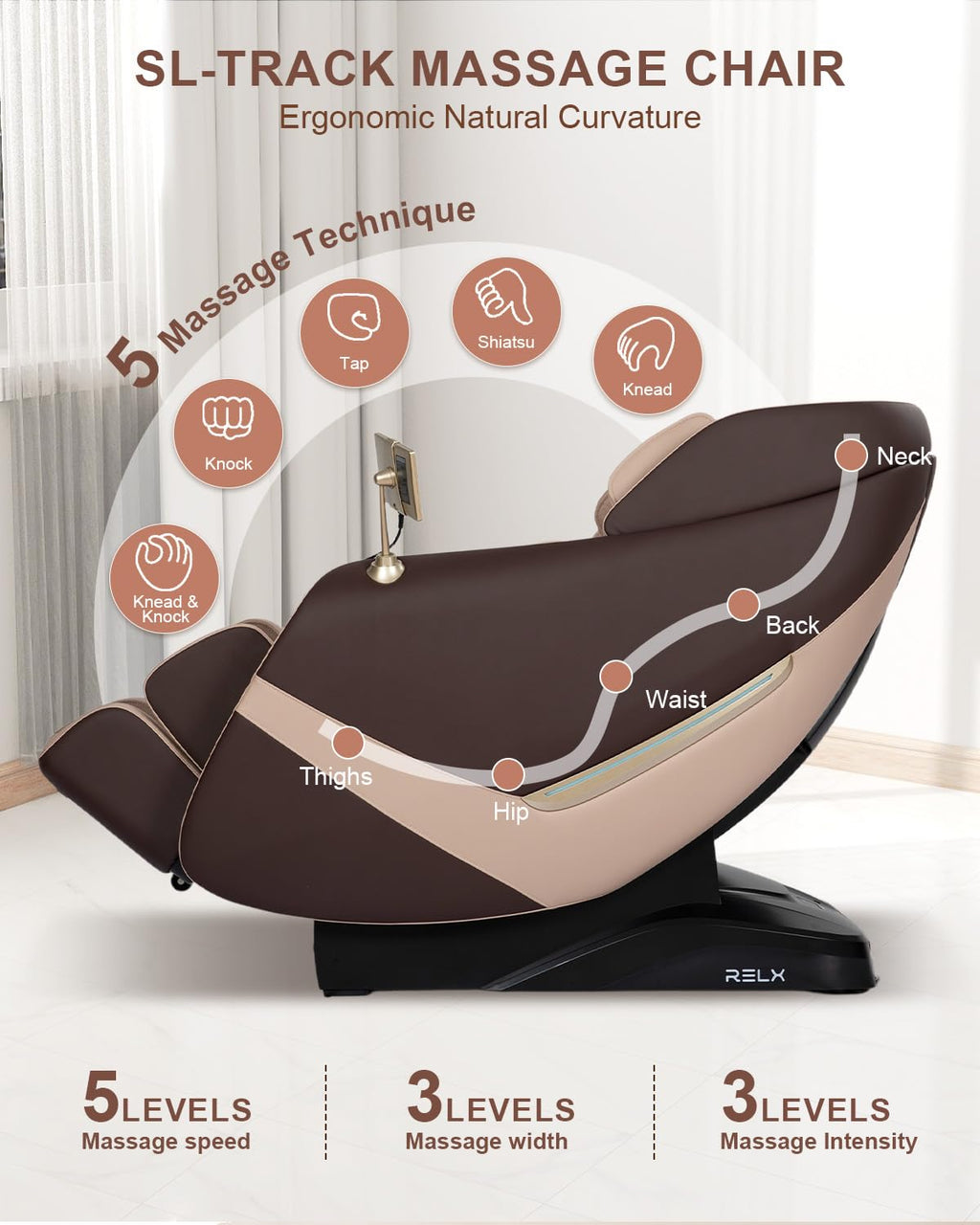 RELX 2026 Massage Chair Full Body, Zero Gravity Airbag Shiatsu Massage Chair with SL-Track, Heating, AI Control, Body Scan, 13 Modes, Foot Rollers, and Deep Yoga Stretch (Beige)