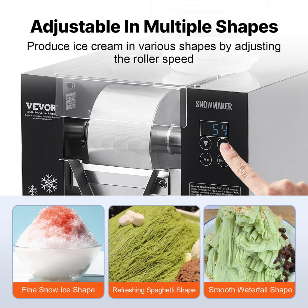 VEVOR Commercial Snowflake Ice Machine, 397LBS/24H Snowflake Ice Maker, Stainless Steel Ice Shaver Machine, Electric Snow Cone Maker, Liquid Cooling System for Rapid Heat Dissipation, Ice Cream