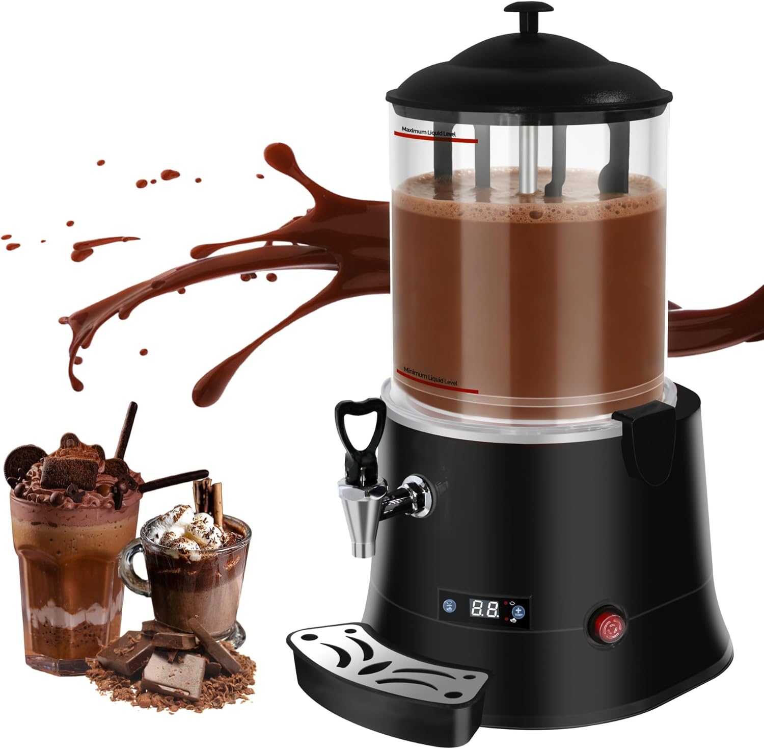 10L/2.64Gal Commercial Hot Chocolate Machine, Hot Beverage Warmer with 86°F-194°F Precise Temp Control, Stainless Steel Hot Drink Dispenser for Chocolate, Coffee, Mulled Wine, Juice-Black 5i6