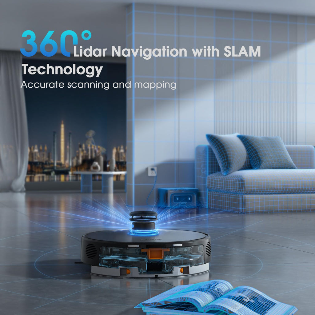 Robot Vacuum and Mop Combo, Mapping Robotic Vacuums Cleaner with 75 Days Self-Emptying, LiDAR Navigation Smart & Strong Suction, WiFi/App/Alexa/Voice Control, Quiet for Home Pet Hair Hard Floor Carpet
