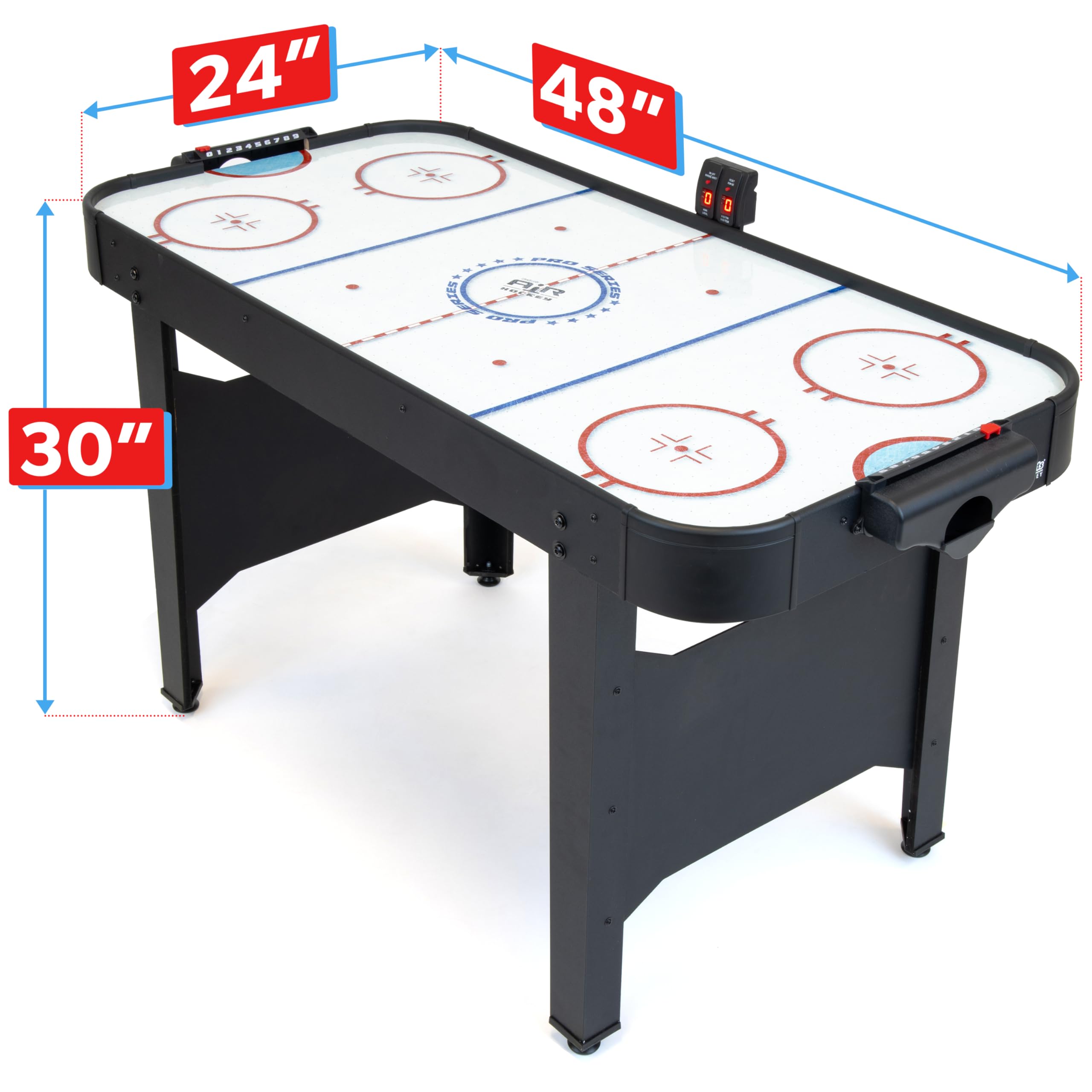 GoSports 48 Inch Air Hockey Arcade Table - Oak or Black - Includes 2 Pushers, 3 Pucks, AC Motor, and LED Scoreboard