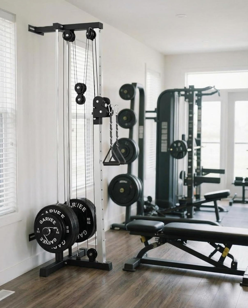 Wall Mount Cable Station, 18 Position Height Adjustable LAT Pulldown Machine with Dual Pulley System, Cable Crossover Machine for Home Gym