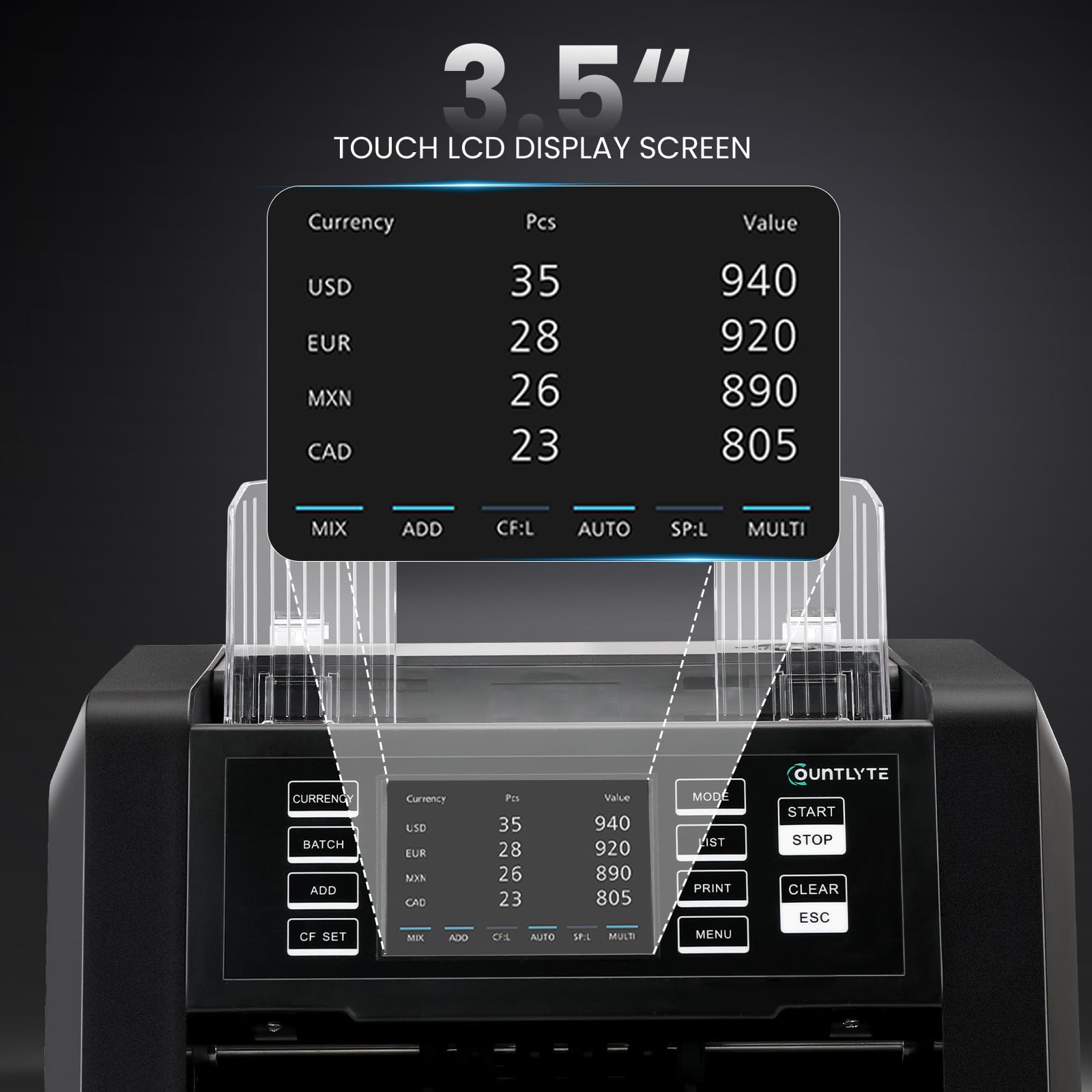 C-N30A Mixed Denomination Money Counter Machine,Value Counting,Multi Currency,CIS/UV/MG/IR Counterfeit Detection Bill Counter,Printer Enabled,Touch Screen,Cash Counter