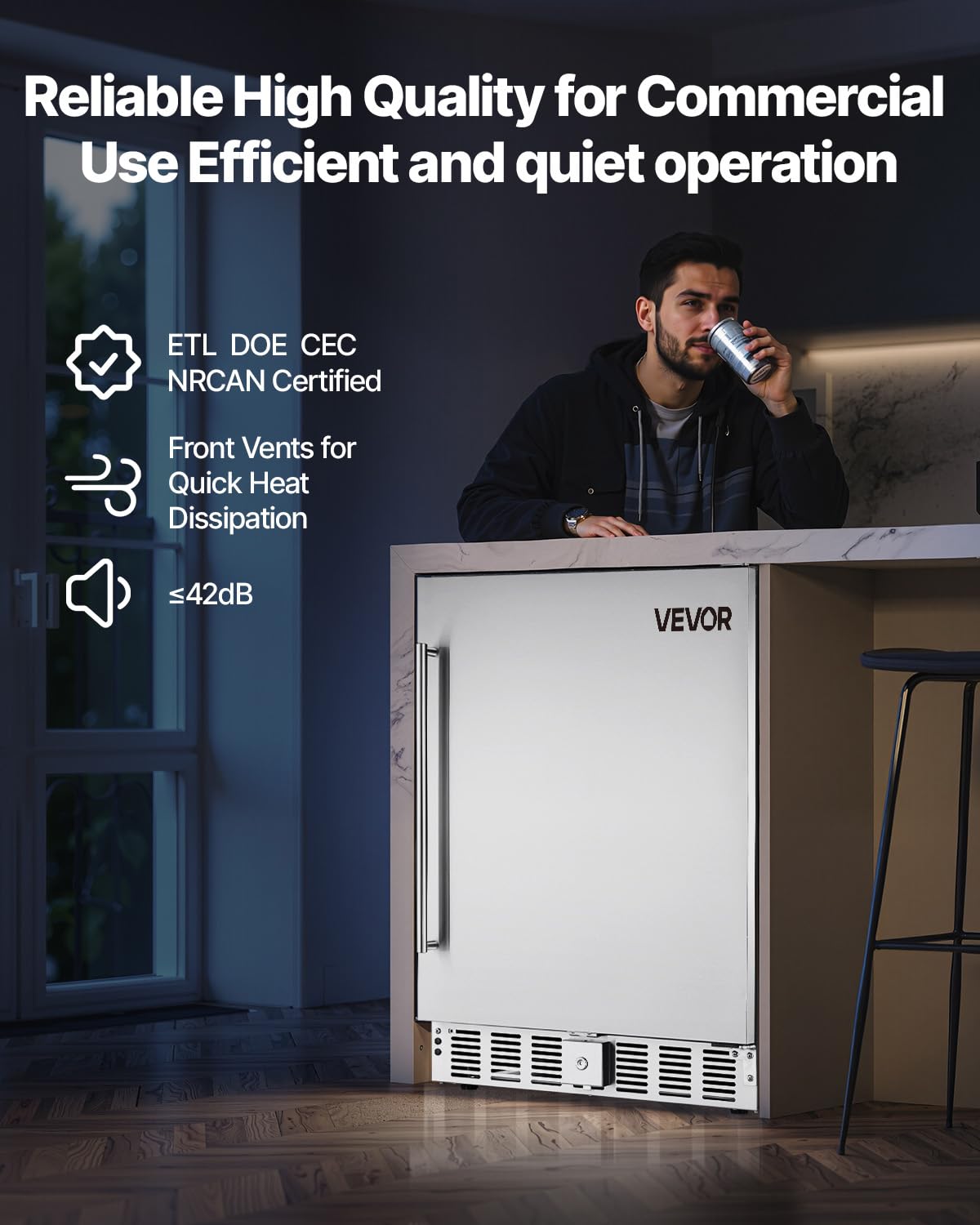 VEVOR Back Bar Cooler, 11.8 Cu. Ft Counter Height Beverage Refrigerator, Commercial Display Fridge w/ 2 Glass Doors, LED Lighting, Shelves, Fan Cooling Beer Wine Cooler for Pub, Merchandiser, Office