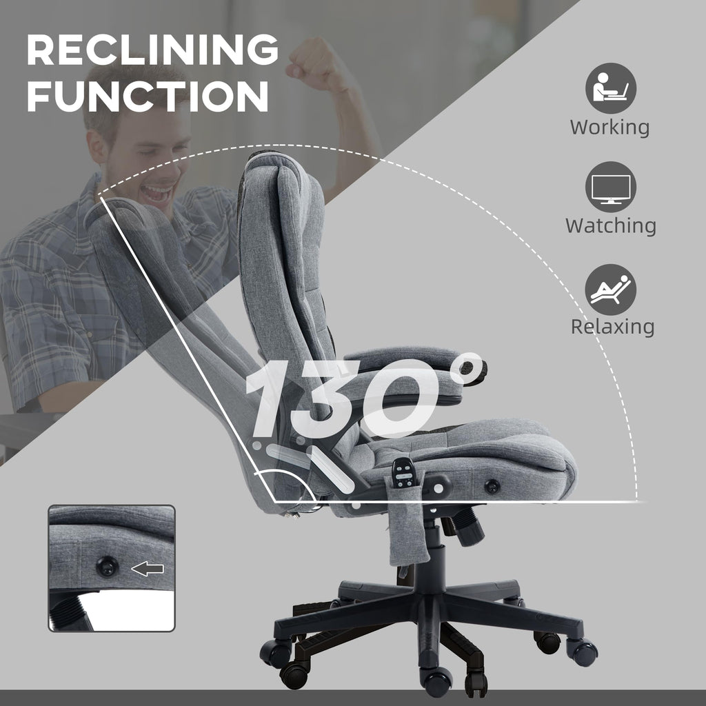 Vinsetto 6 Point Vibrating Massage Office Chair with Heat, Linen High Back Executive Office Chair with Reclining Backrest, Padded Armrests and Remote, Black