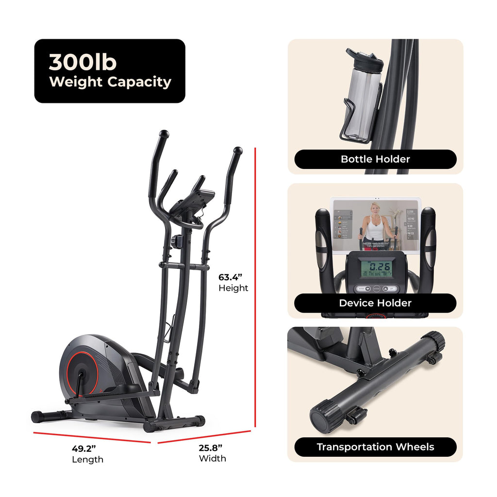 Sunny Health & Fitness Smart Upright Elliptical w/Pulse Sensor Built-in, Indoor Full-Body Cross-Training & Cardio Exercise Machine for Home, Free SunnyFit App Connection
