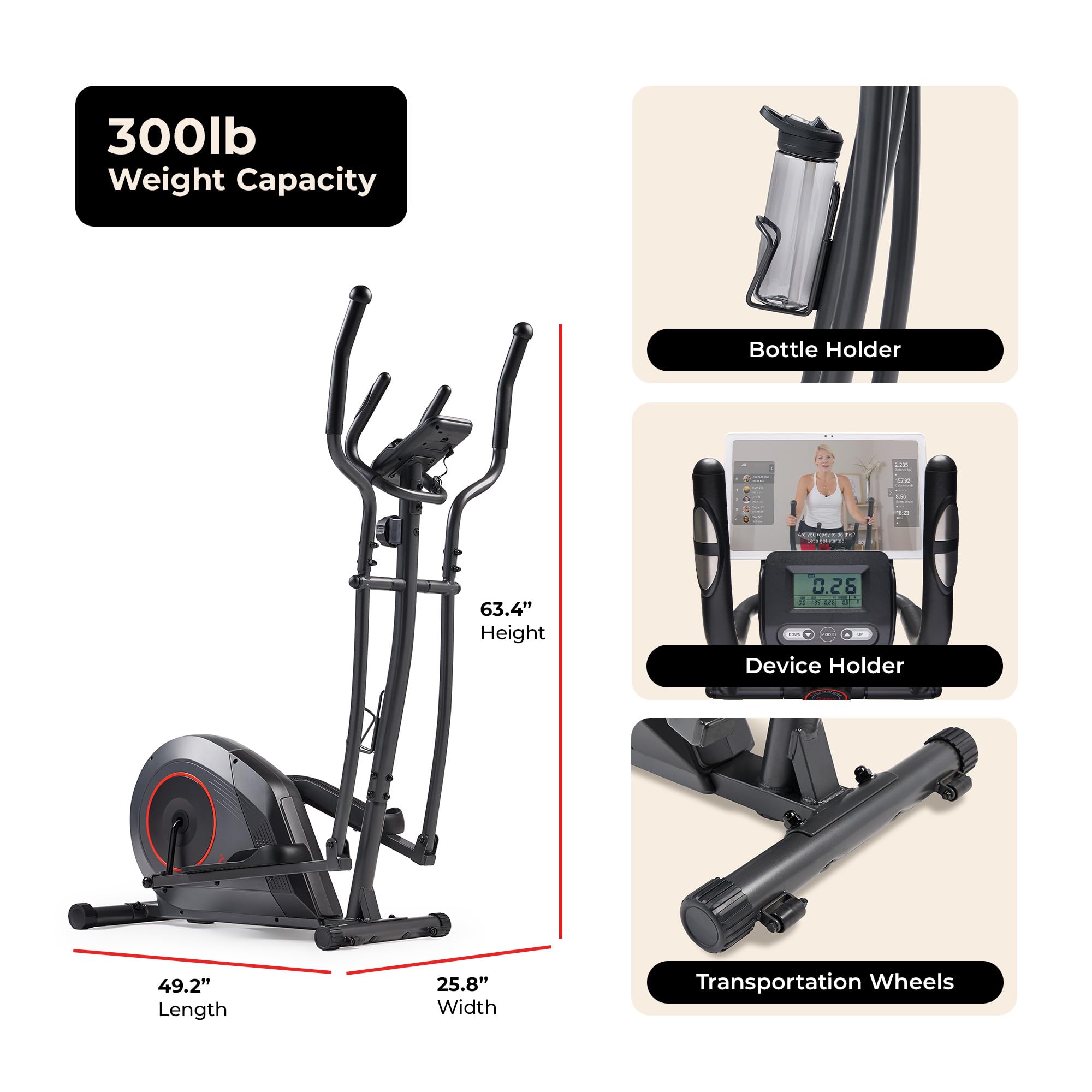 Sunny Health & Fitness Smart Upright Elliptical w/Pulse Sensor Built-in, Indoor Full-Body Cross-Training & Cardio Exercise Machine for Home, Free SunnyFit App Connection