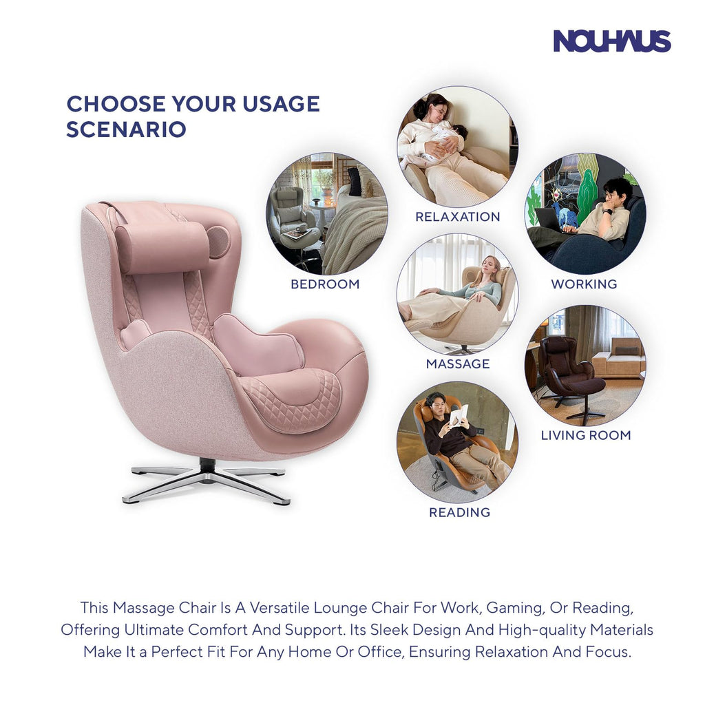 Nouhaus Classic Massage Chair with Ottoman – Caramel Leather Recliner with Percussive Shiatsu Massager, Built-in Speaker & Full Body Spot Massage – Ultimate Comfort for Home & Office
