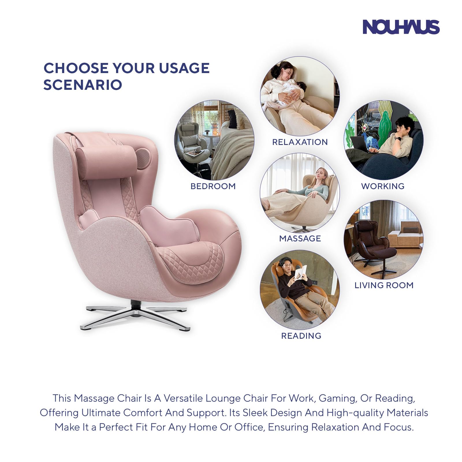 Nouhaus Classic Massage Chair with Ottoman – Caramel Leather Recliner with Percussive Shiatsu Massager, Built-in Speaker & Full Body Spot Massage – Ultimate Comfort for Home & Office