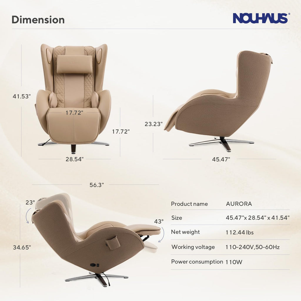 Nouhaus Aurora Massage Chair Full Body, Zero Gravity Genuine Leather Massage Chairs w/Airbags, Heating, Auto Modes, Bluetooth Speaker, Modern 4D Massage Chair Recliner for Living Room (Elder White)