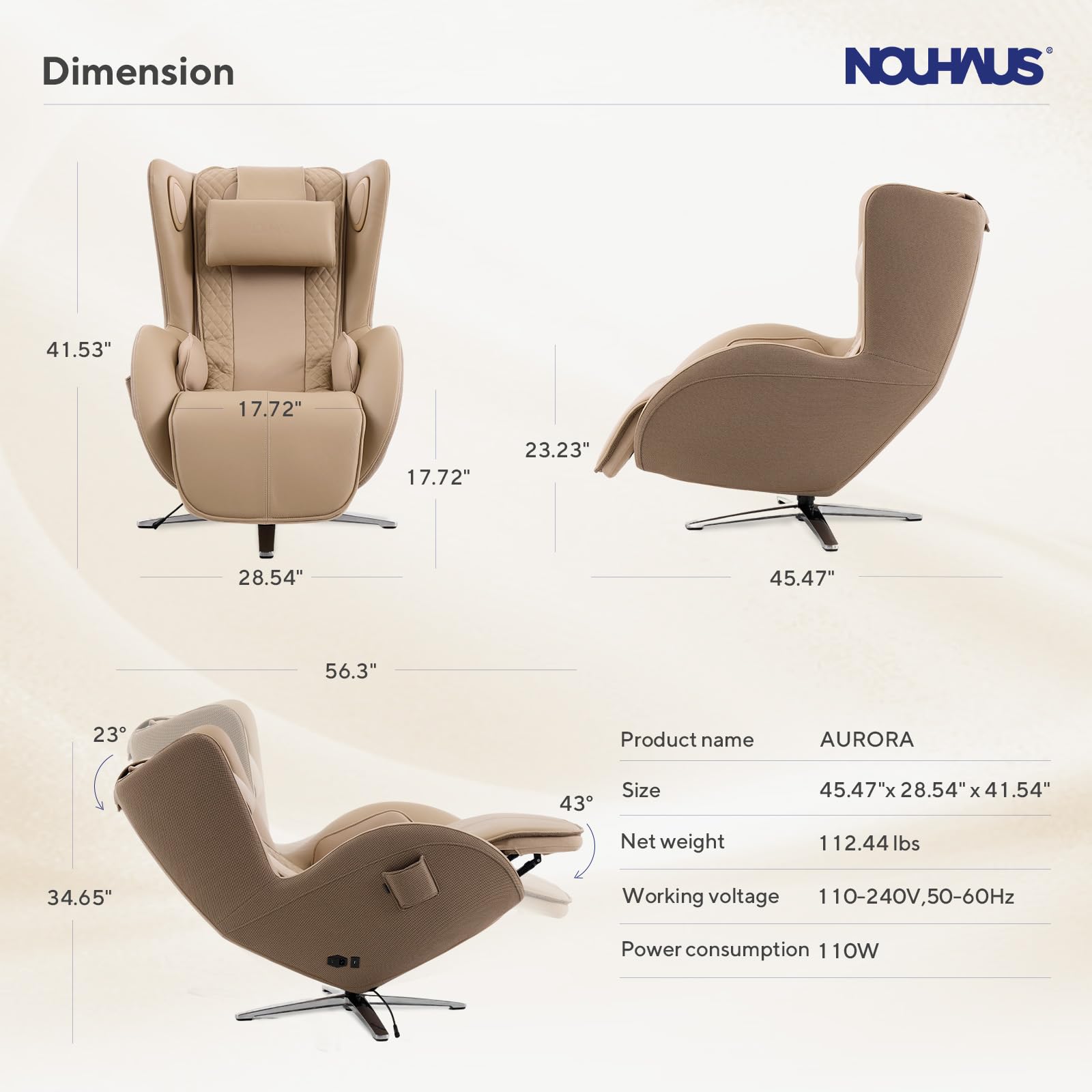 Nouhaus Aurora Massage Chair Full Body, Zero Gravity Genuine Leather Massage Chairs w/Airbags, Heating, Auto Modes, Bluetooth Speaker, Modern 4D Massage Chair Recliner for Living Room (Elder White)