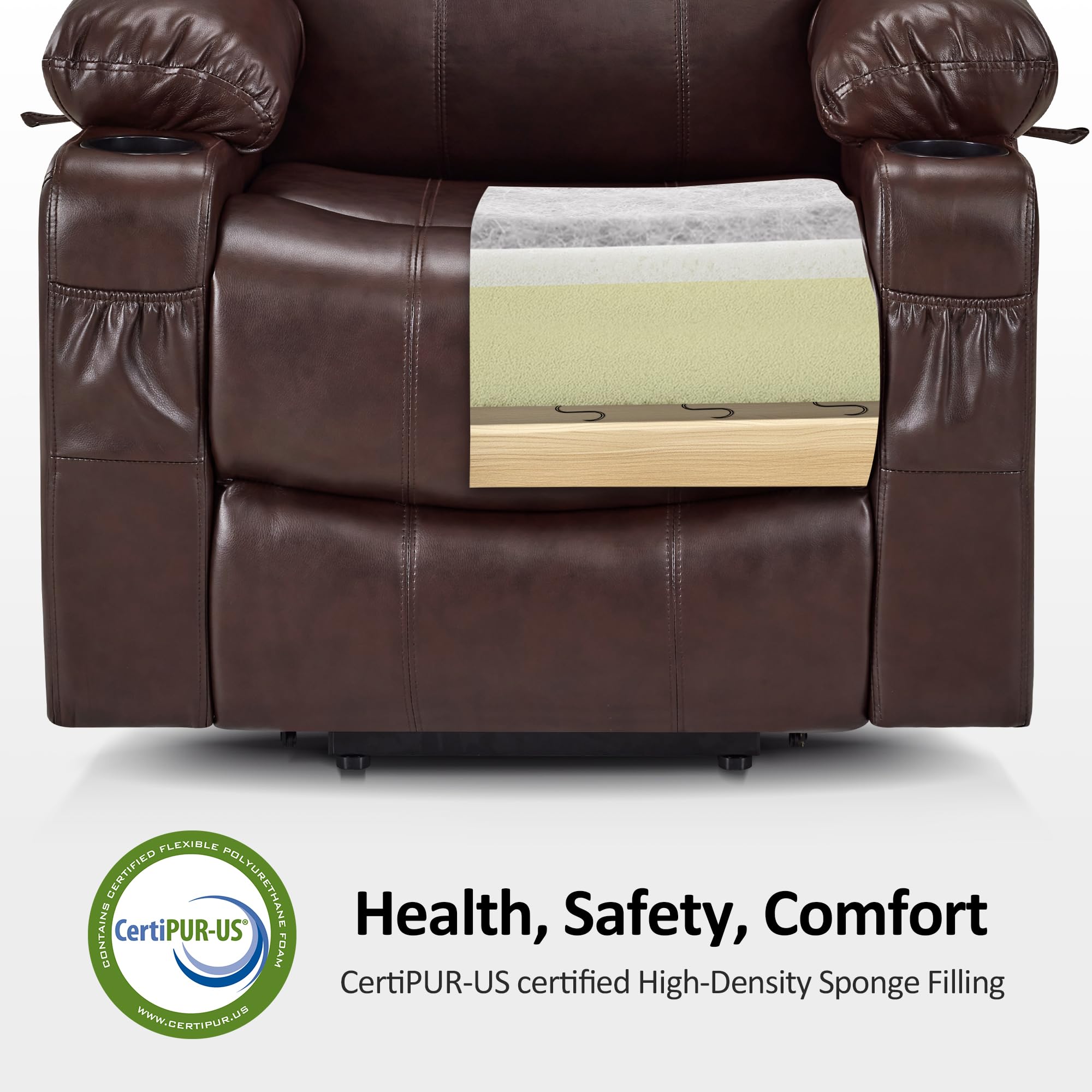 MCombo Electric Power Lift Recliner Chair Sofa with Massage and Heat for Elderly, 3 Positions, 2 Side Pockets, and Cup Holders, USB Ports, Faux Leather 7040 (Grey, Medium)