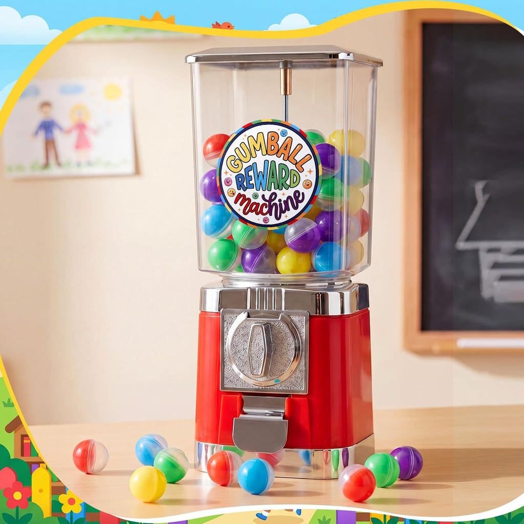 Classroom Vending Machine Bubble Gum Reward Machine Set with 100 Colorful Capsule No Coin Needed Teacher Reward Prize Box with Mini Capsule for Small Toys (No Toys)