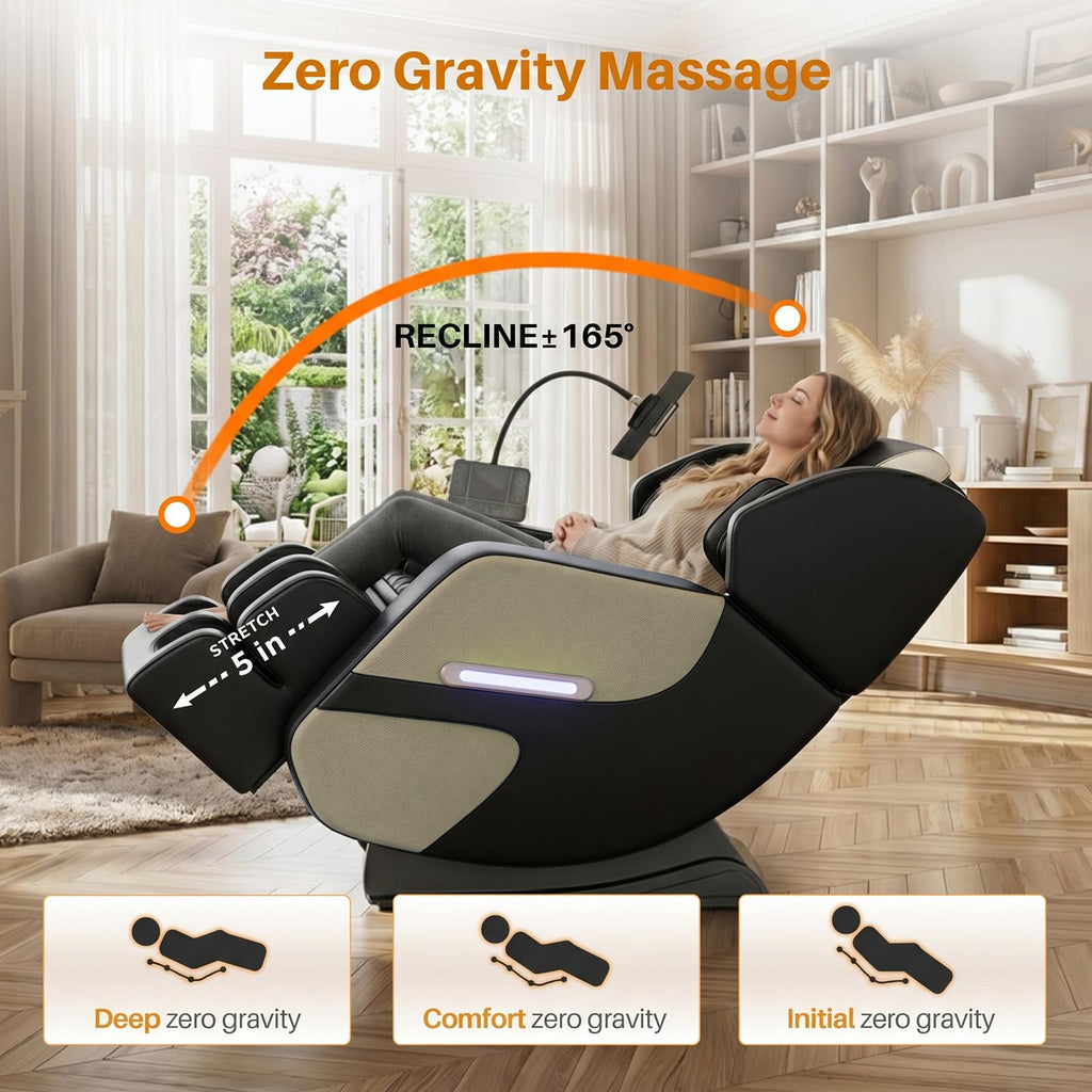 Massage Chair Full Body, Zero Gravity Recliner Massage Chair with Back Heat, 8 Fixed Rollers, Foot Massage, Airbags, Touch Screen for Home and Office