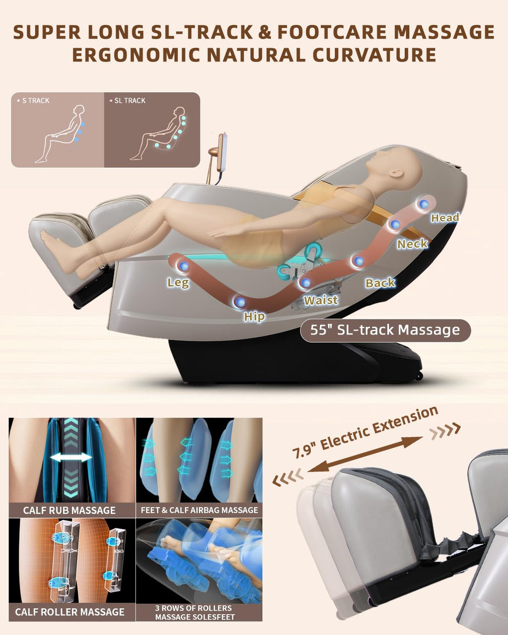 4D Full Body Massage Chair with Flexible 166° Track, Reading Light, 18 Massage Modes, 11 Techniques, 36 Airbags, Zero Gravity Recliner with Yoga Stretch and Foot Massage Beige