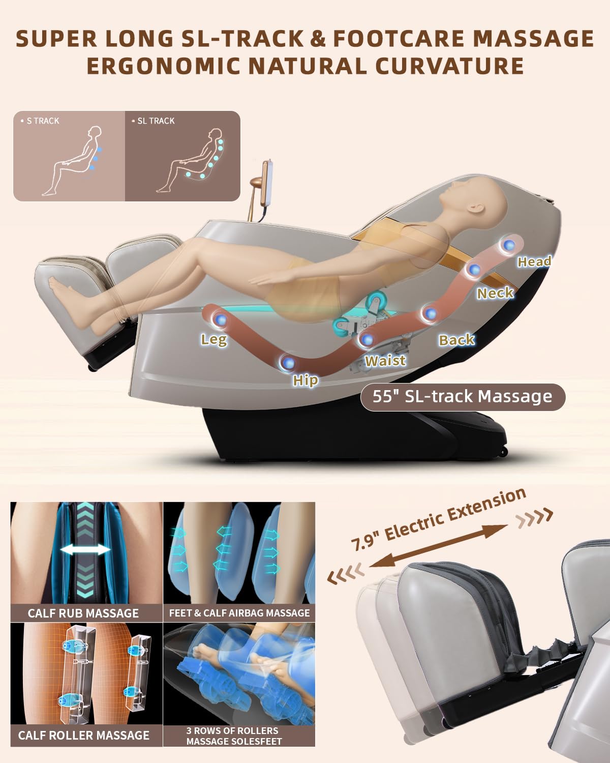4D Full Body Massage Chair with Flexible 166° Track, Reading Light, 18 Massage Modes, 11 Techniques, 36 Airbags, Zero Gravity Recliner with Yoga Stretch and Foot Massage Beige