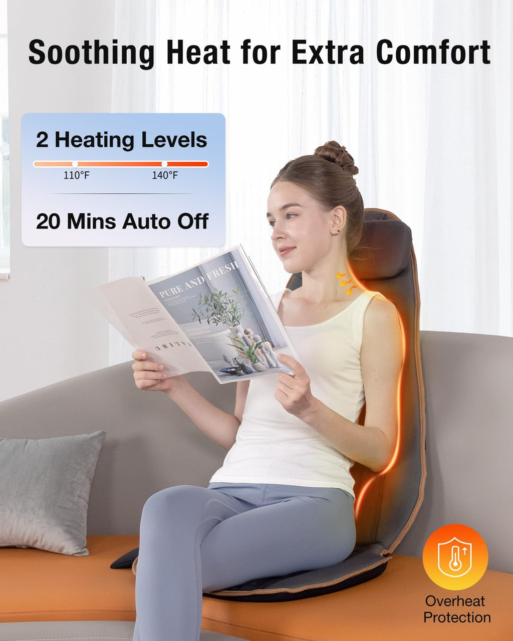 SLOTHMORE Massage Chair Pad, Back Massager for Chair, Massage Seat Cushion with 8 Vibration Motors, 2 Heat Levels for Neck/Back, Home & Office Use, Father Day Gifts